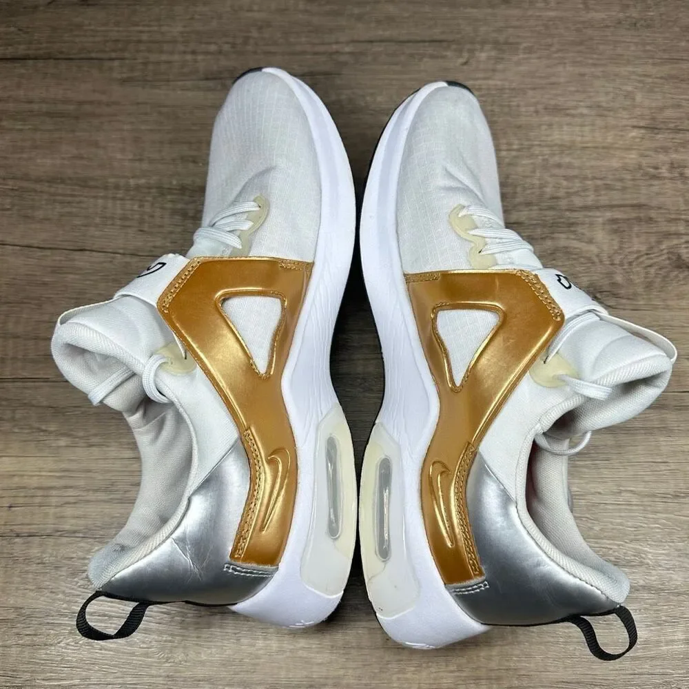 Nike~Women’s~Air‎ Max Bella TR 5 White/Gold/Silver Running Shoes~Size 9